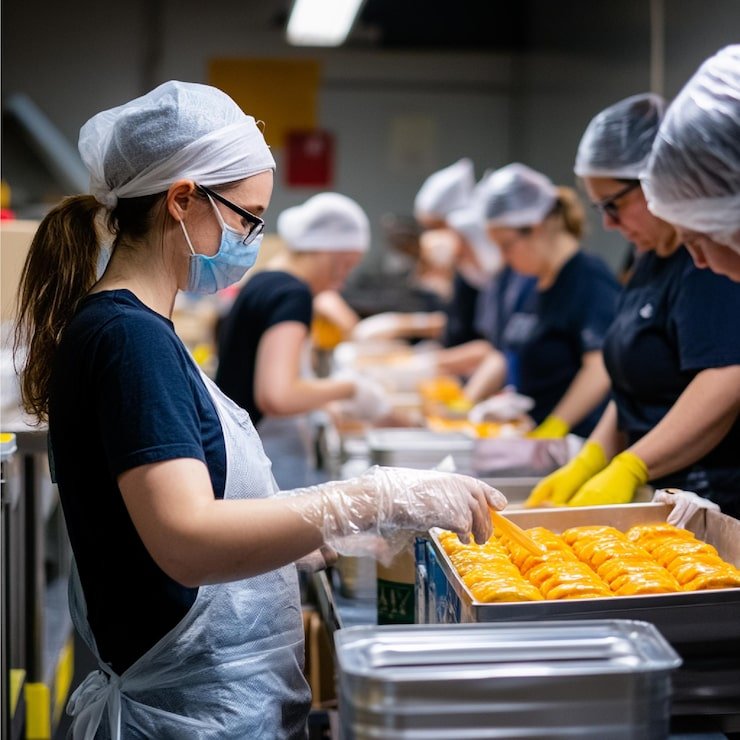 Food production line workers