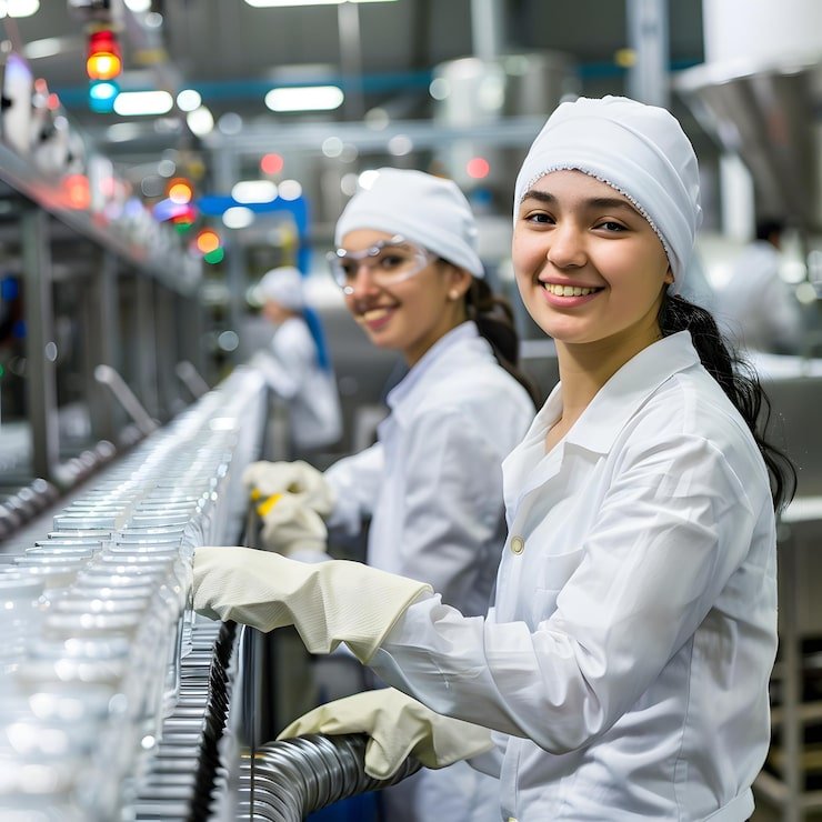 Production line workers
